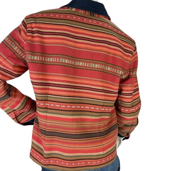 Coldwater Creek Red Orange Saltillo Style Striped Southwestern Jacket Size M - Picture 2 of 10